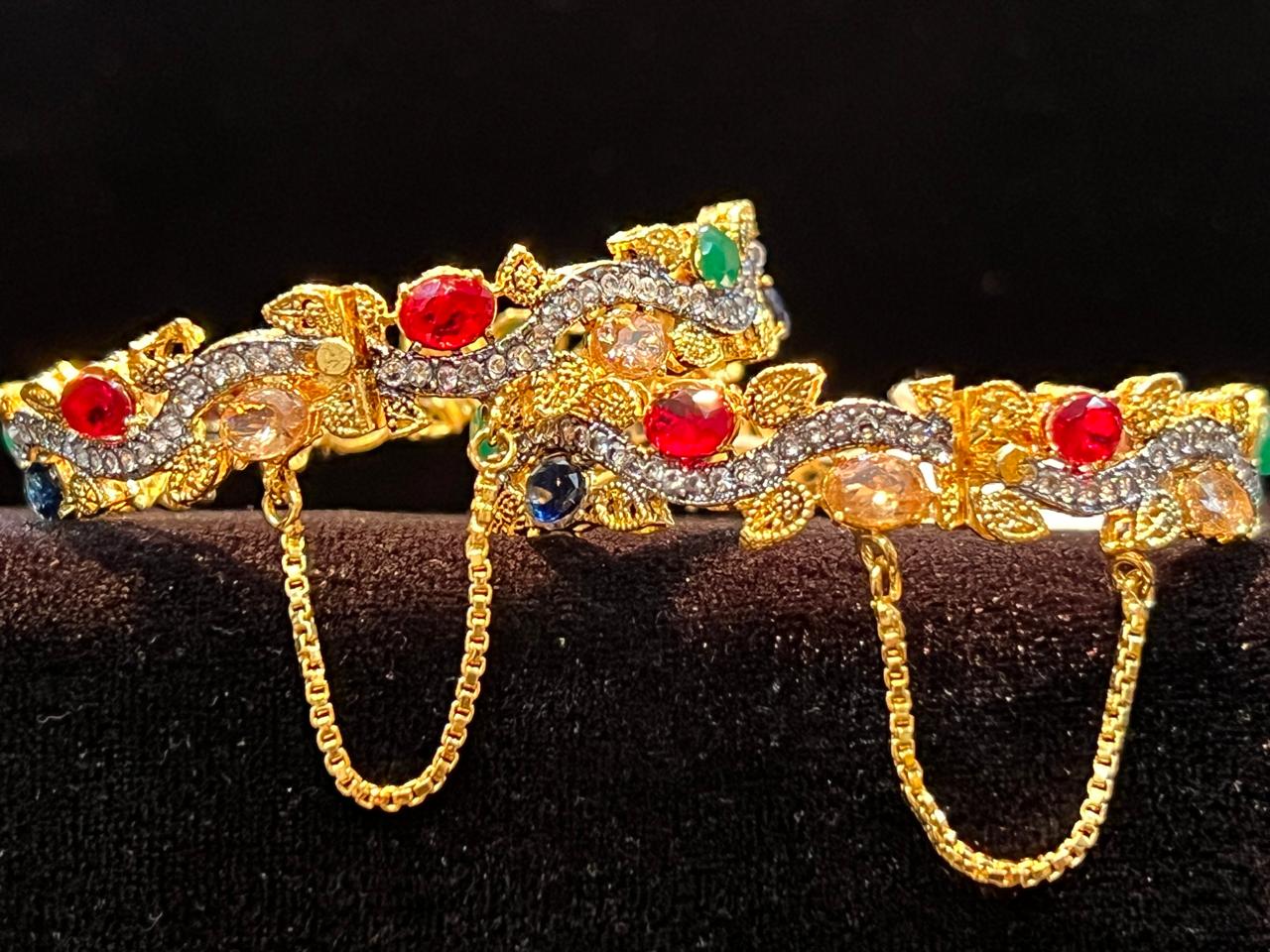 Luxurious Gold-Plated Bridal Jewelry Set with Multicolor Gems