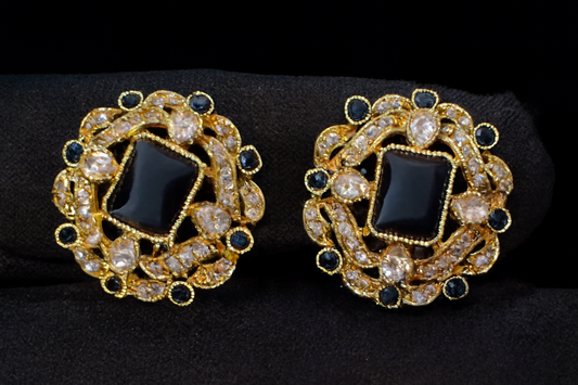 Elegant Black and Gold Earrings - Traditional Pakistani Jewelry
