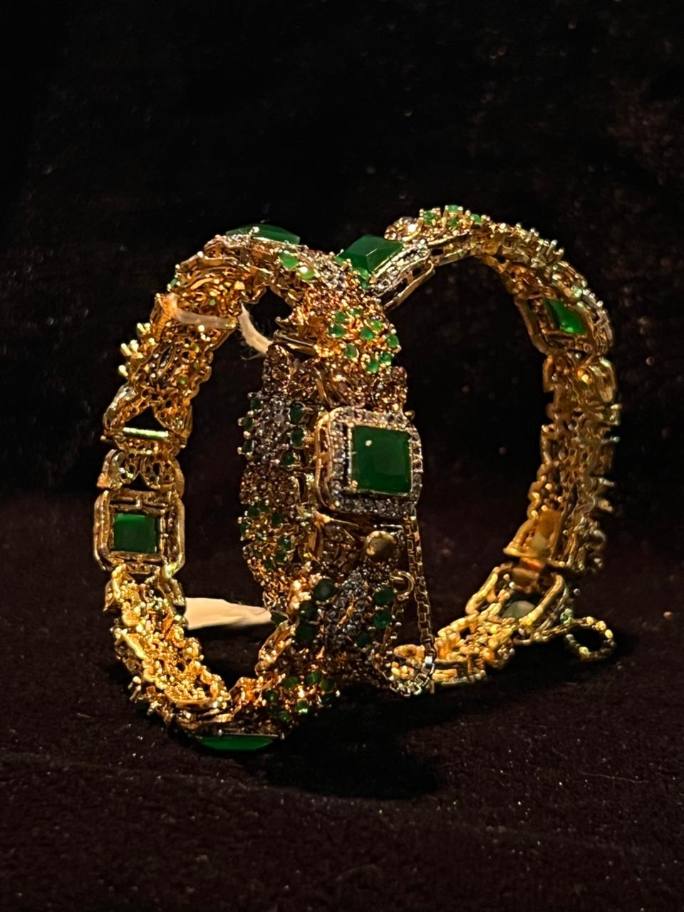 Premium Unique Design Gold Plated Glitter Stones Bangle for Girls/Women
