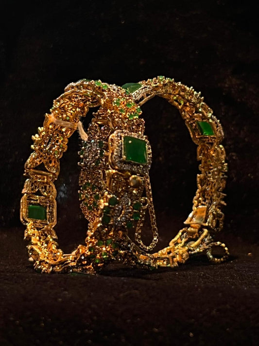 Premium Unique Design Gold Plated Glitter Stones Bangle for Girls/Women
