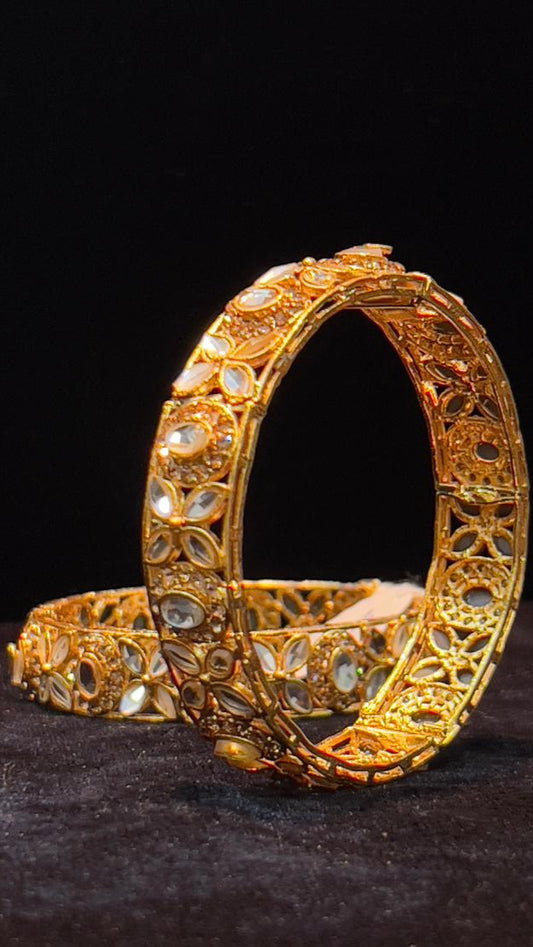 Gold-Plated Designer Bangles with Crystal Detailing | Elegant Wedding & Bridal Jewelry