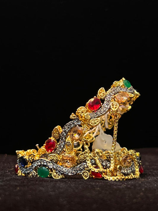 Luxurious Gold-Plated Bridal Jewelry Set with Multicolor Gems