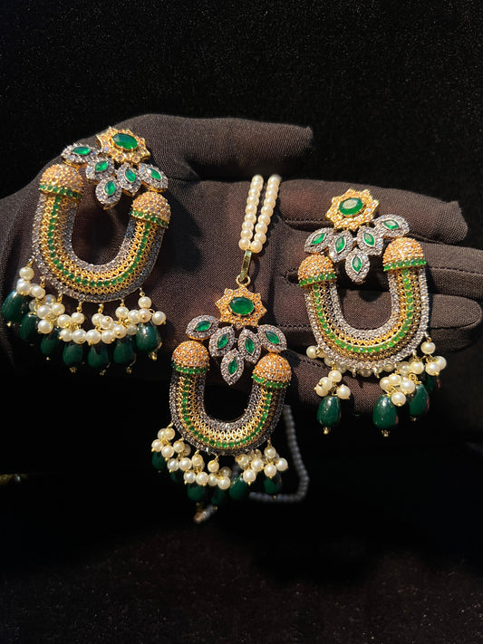 Elegant Pearl & Gemstone Bridal Jewelry Set for Women - Traditional Bridal Necklace and Earrings Set