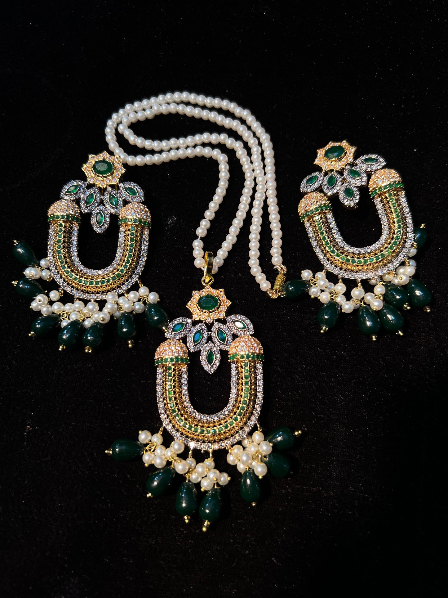 Elegant Pearl & Gemstone Bridal Jewelry Set for Women - Traditional Bridal Necklace and Earrings Set