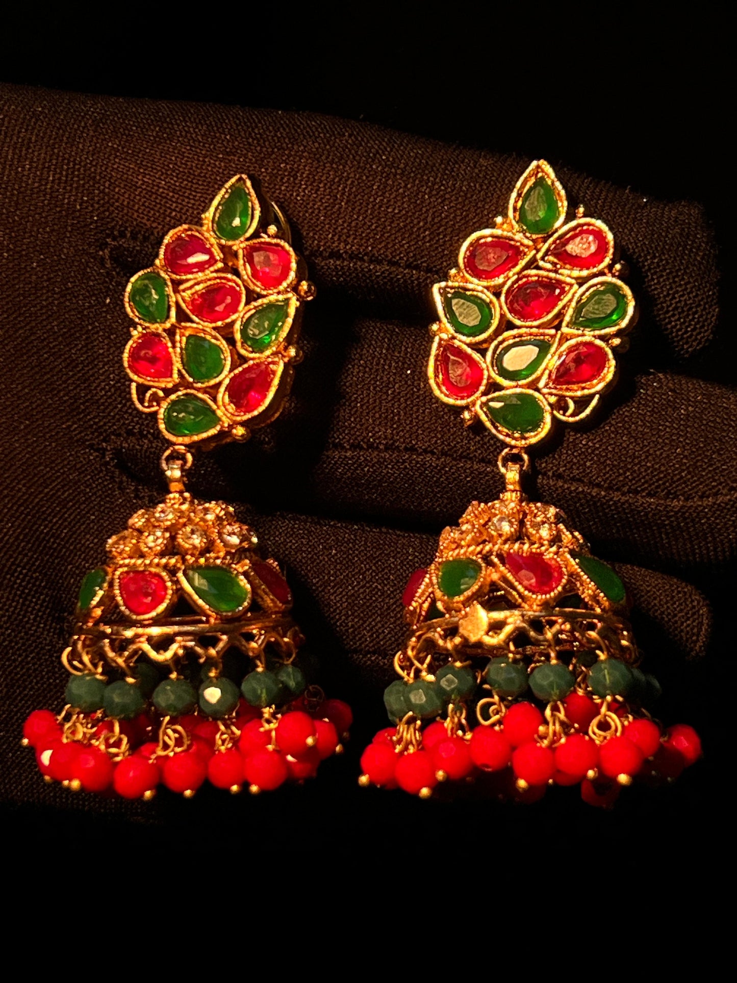 Elegant Gold-Plated Crystal Chandbali Earrings with Intricate Detailing
