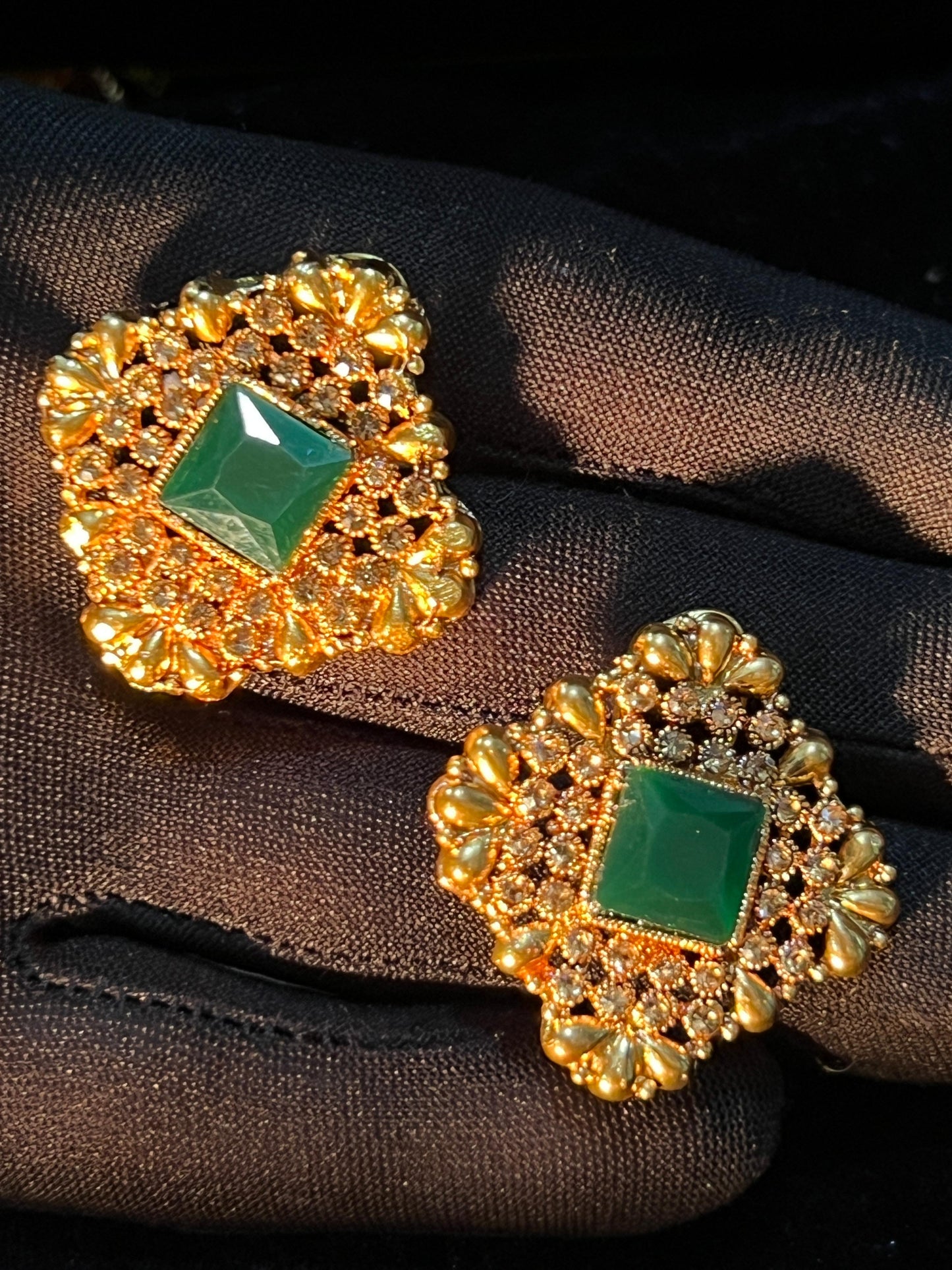 Red and Green Gold Vintage Earrings