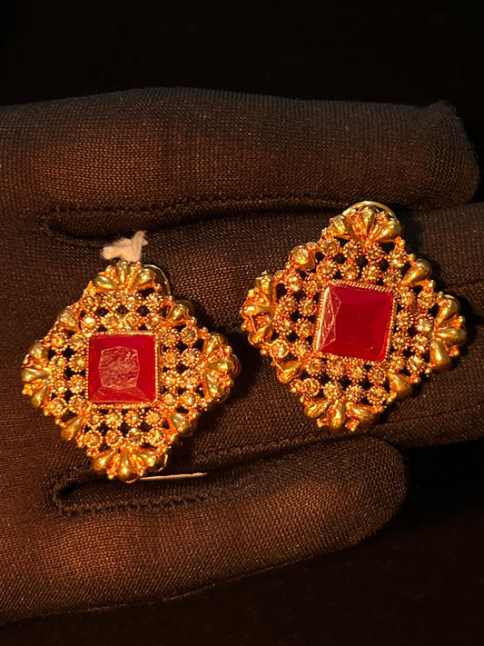 Red and Green Gold Vintage Earrings
