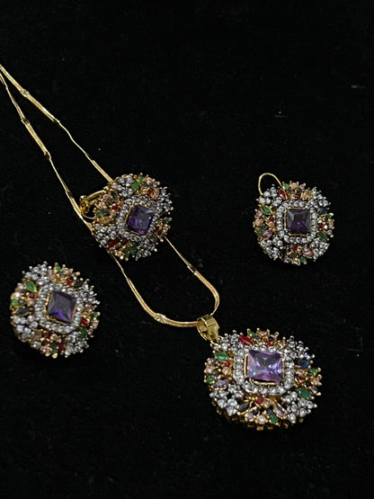 Elegant Colorful Crystal Necklace and Earring Set - Vibrant Antique Style Jewelry for Women